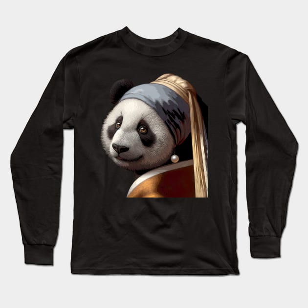 Panda with the pearl earing Long Sleeve T-Shirt by oscargml